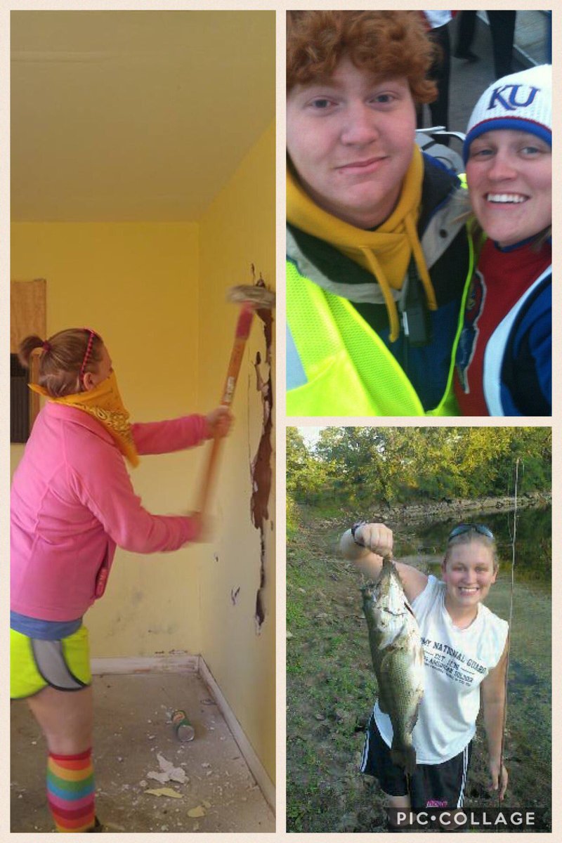 MissyChevious's tweet photo. Here's a few throwback pics! Whether I'm helping tear down a building, in marching band, or fishing, this is how I #DressLikeAWoman https://t.co/WKOC3UjPXy