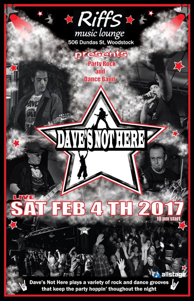 Riffs Music Lounge present Dave’s Not Here 10-2am <a href="/riffslounge/">Riffs Lounge</a> @WoodstockOnt <a href="/stephharnock/">stephanie harnock</a> #allstage #livemusic #rock #Dance