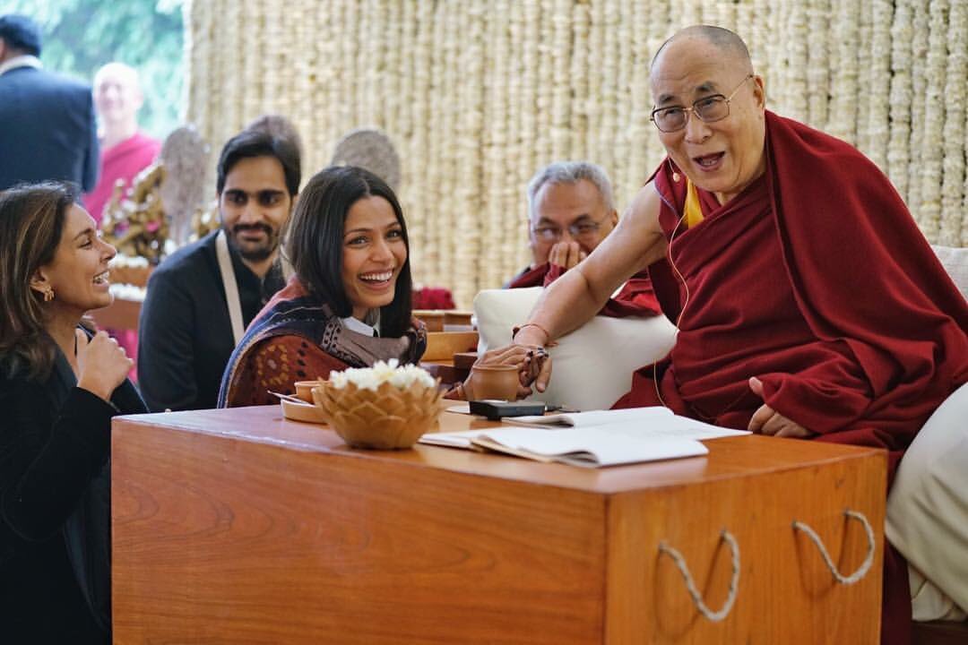 FreeTibet100's tweet photo. Actor #friedapinto and #lisaraniray Attending HH #DalaiLama's Teachings in #India https://t.co/4c7Fr4KTXB