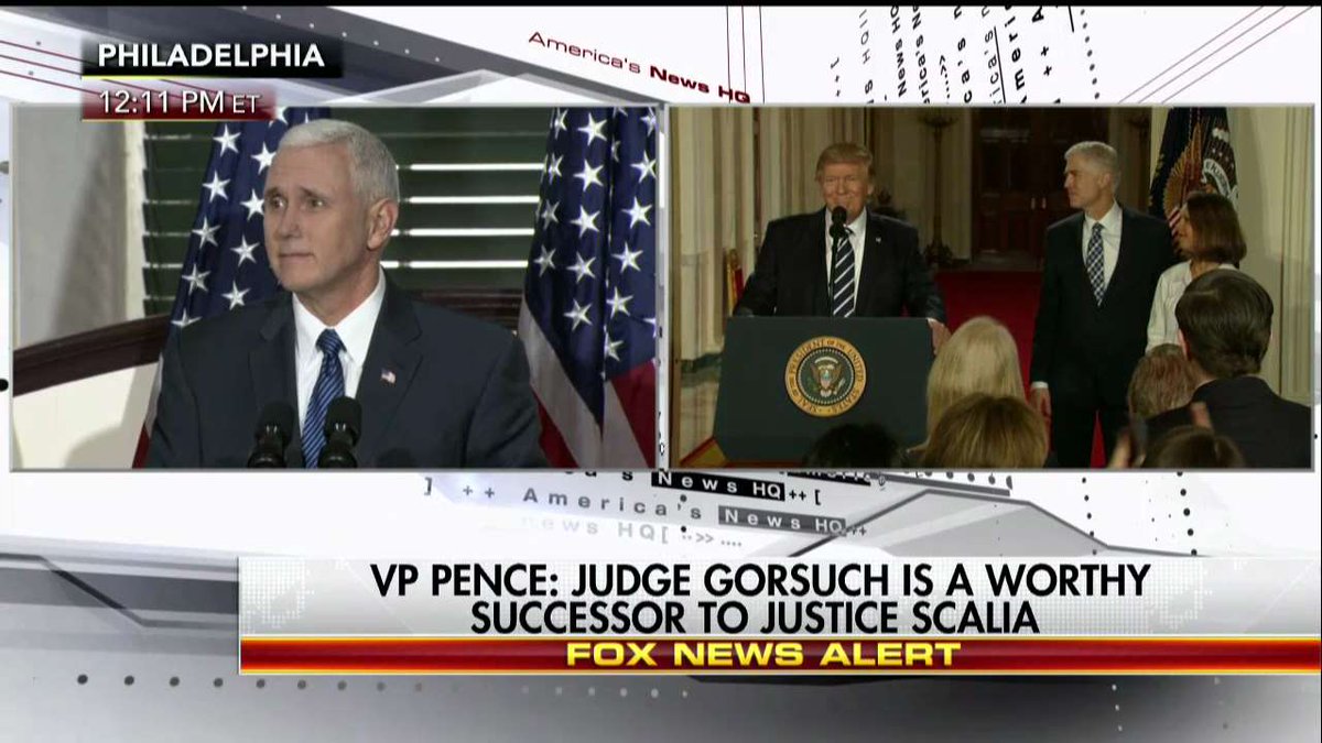 FoxNews's tweet photo. .@VP: Judge Gorsuch is a worthy successor to Justice Scalia. https://t.co/83BXZjKFuj