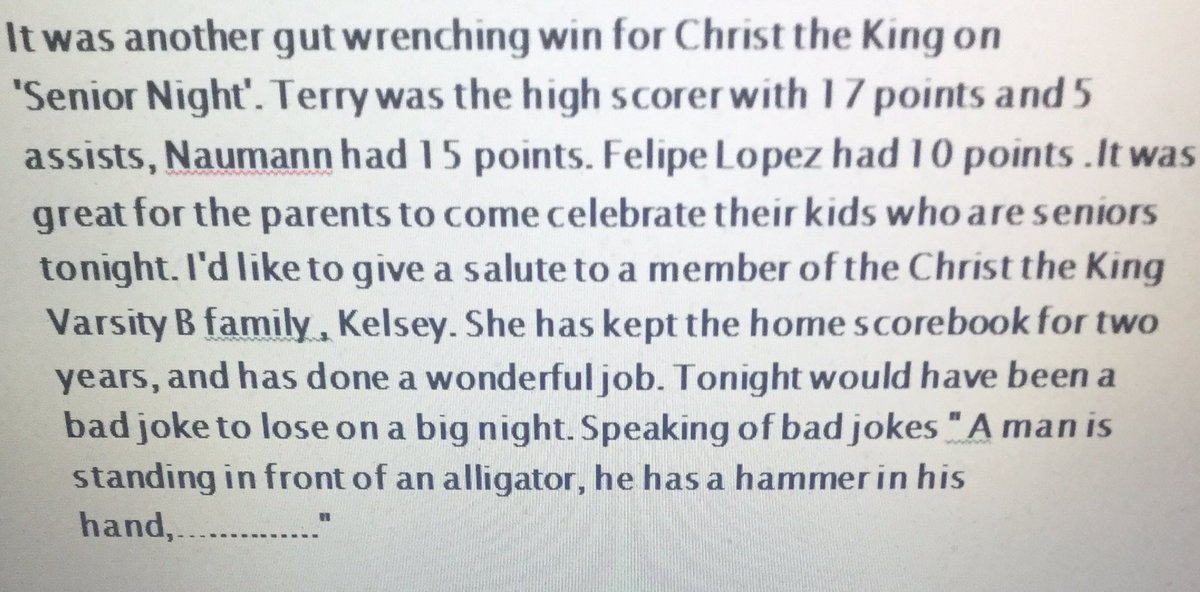 kelseymalisse1's tweet photo. Look who was mentioned in this excerpt from the CK Varsity B article 2/4/17 Last Night Was No Joke! 😉 https://t.co/ggNiFfhegR