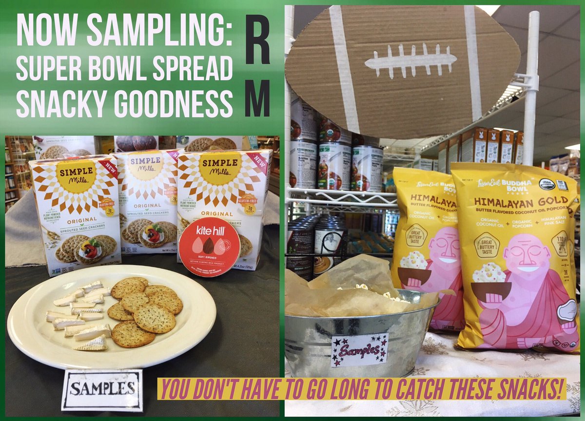 rhubarbsmarket's tweet photo. S A T U R D A Y - Sample these snacks for your Super Bowl spread! 🏈#SuperBowl #paleocrackers #vegancheese #kitehill #lesserevil https://t.co/KHZ1u0evO5