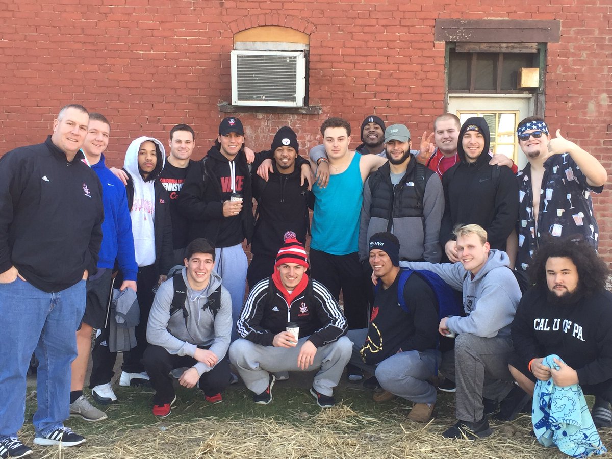 Cal U Football getting ready to jump in the river for charity! Great guys!