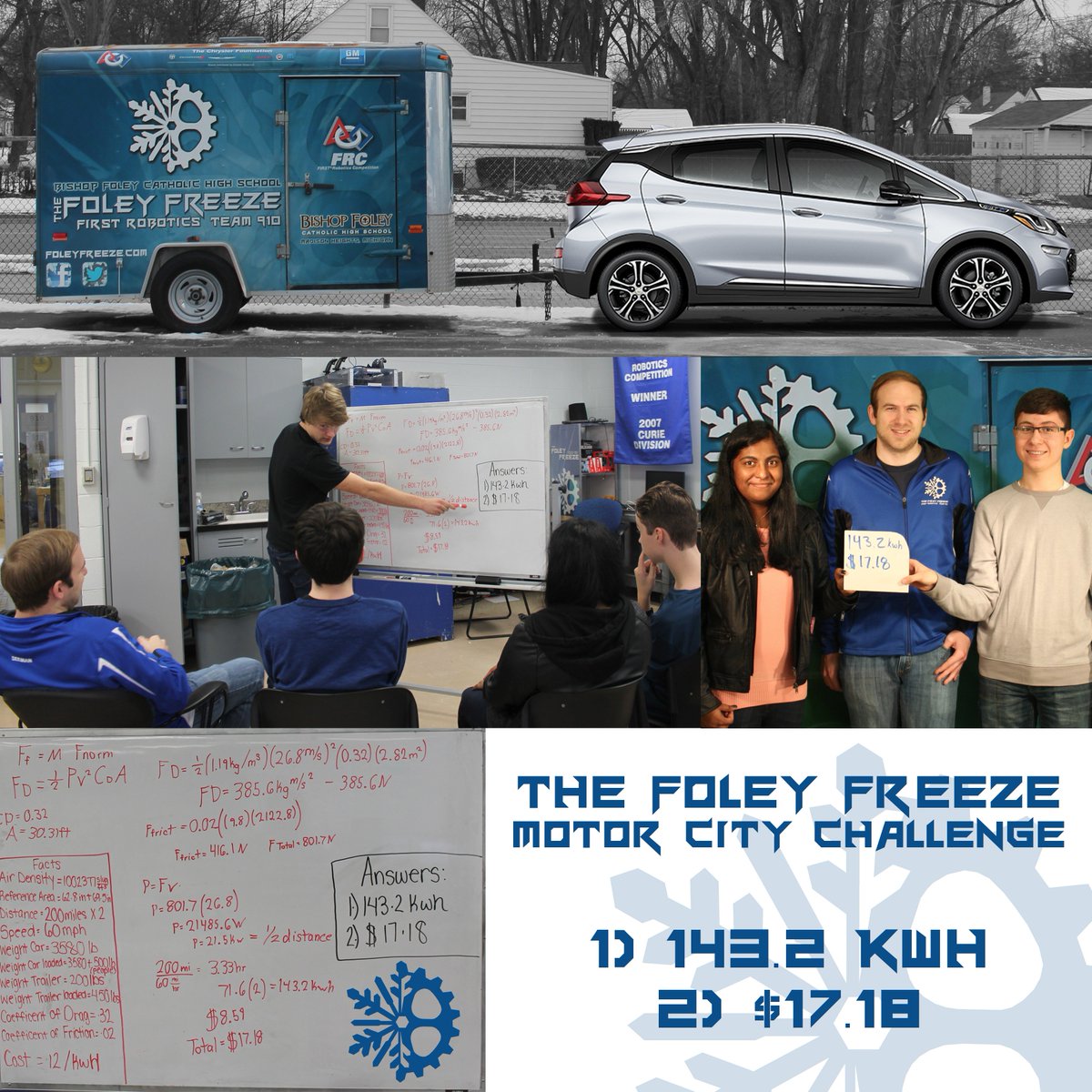 FRC910's tweet photo. We talked to GM Chief Engineers Mr Sandstrom & Mr Nitz; they said the Bolt could make the trip on 1 charge! #FedExContest #FRC910 #OMGRobots https://t.co/O36TkFBBiN