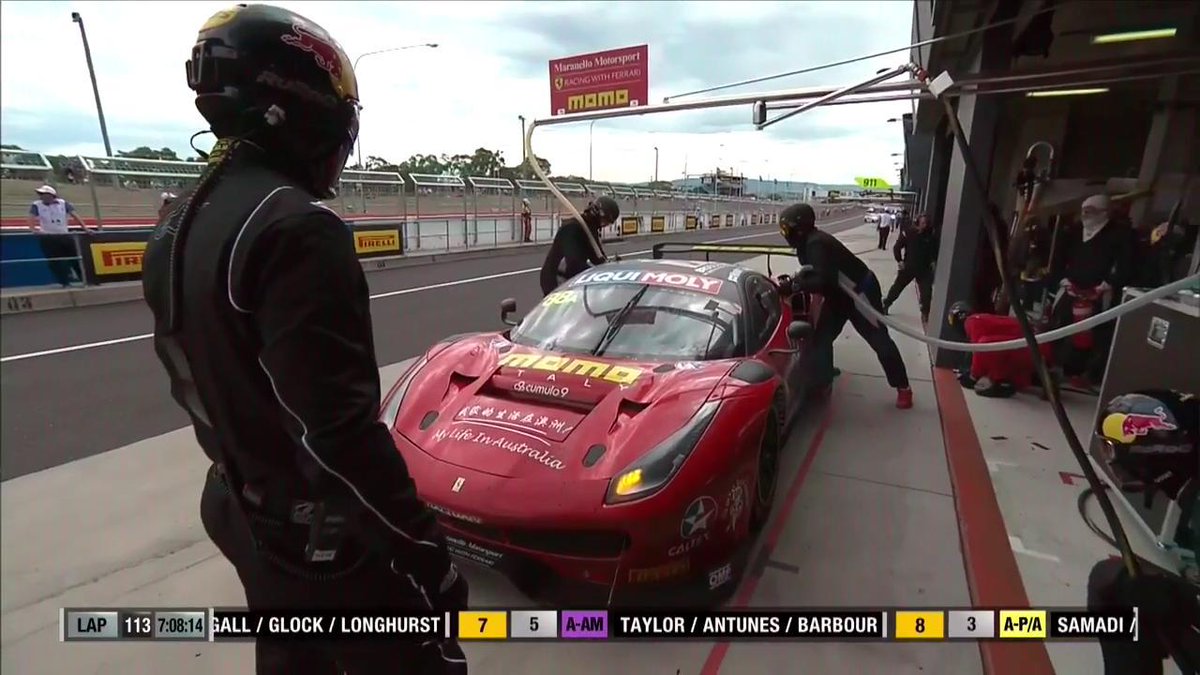 Bathurst12hour's tweet photo. SAFETY CAR 🚨 has fallen perfectly for Maranello, taking a pit call early to complete a long fuel. #B12HR https://t.co/SnZZZFr29H
