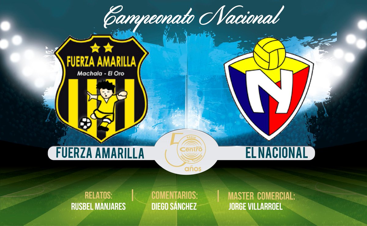 HOY TRANSMITIMOS
<a href="/FuerzAmarillaSC/">Fuerza Amarilla S.C.</a> vs. <a href="/elnacionalec/">Club Deportivo El Nacional</a>
16h00 E.9 de Mayo
#SerieA f2
Sintoniza radiocentroambato.com 91.7FM
#50AñosRadioCentro