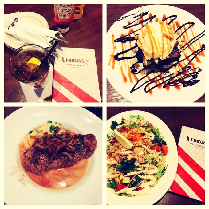 今日の晩ご飯は外で食べた

左上から
ロングアイランド アイスティー

ブラウニー オブ セッション

ペッパーコーン ニューヨークストリップ

チポトレユカタン チキンサラダ

さすがにブラウニーヤバうま✨💕

ところでチポトレユカタンってなんだよ
(//൦/൬/൦//) 