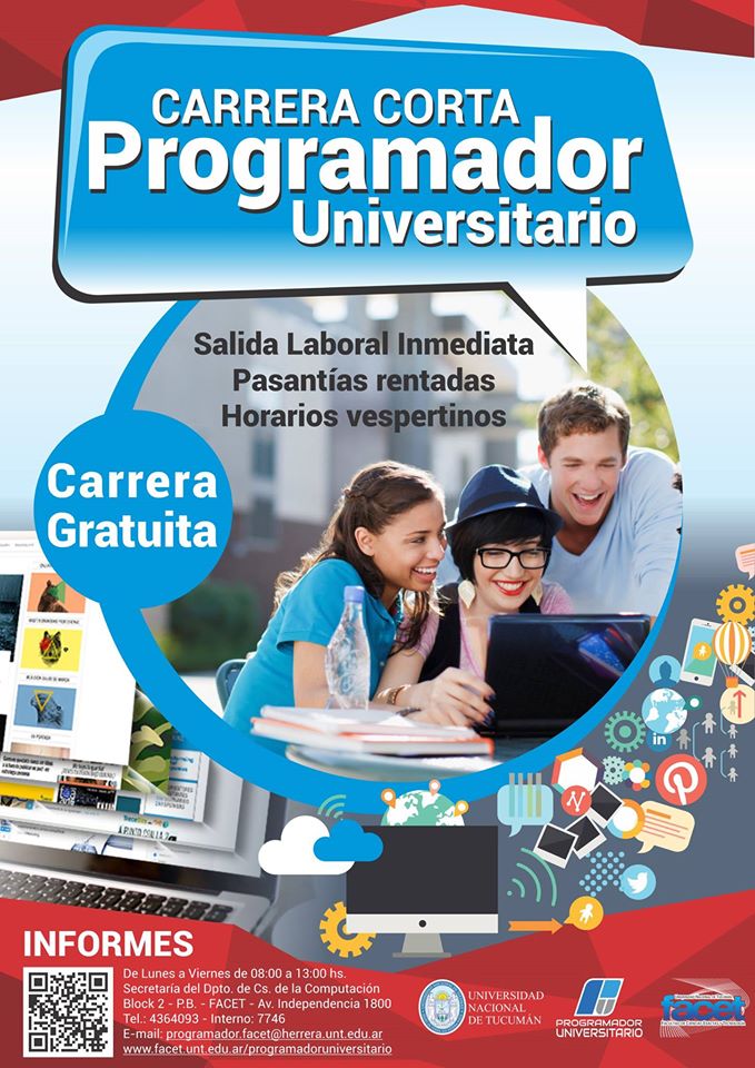 programadorUNT's tweet photo. Programador Universitario :) Carrera Gratuita, en Tucumán, con gran Salida Laboral https://t.co/GByt9bQBgv
