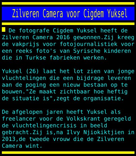 Zilveren Camera voor Cigdem Yuksel