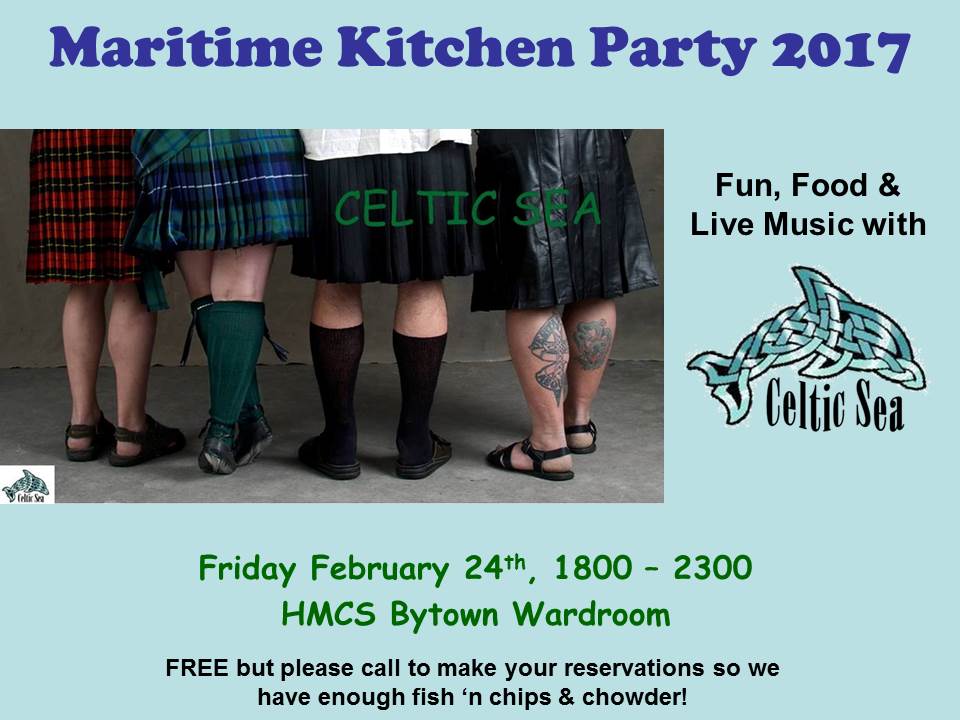 Celtic_Sea's tweet photo. @Celtic_Sea will be performing once again at the Maritime Kitchen Party! This event is only open to BYTOWN Mess members and their guests. https://t.co/nxLf9YalXd