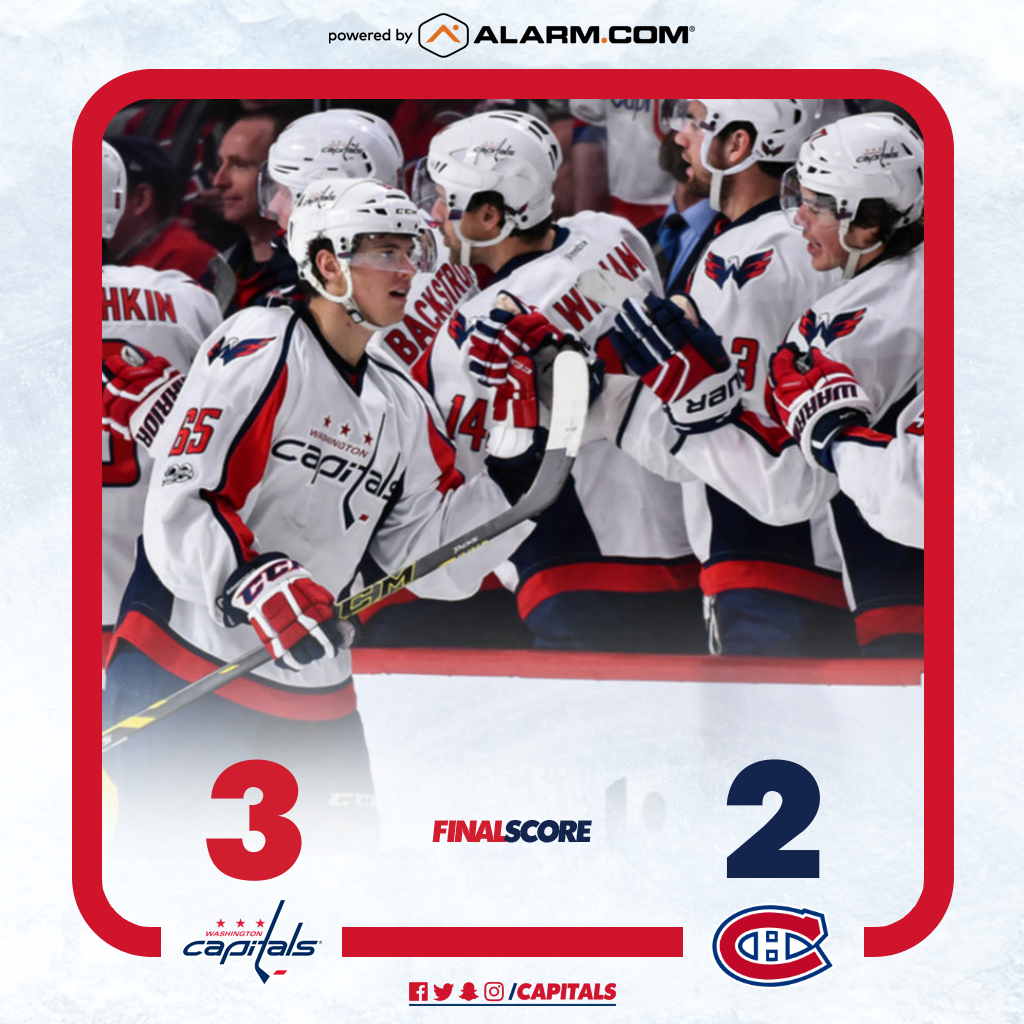 Capitals's tweet photo. #CapsHabs FINAL SCORE powered by @AlarmDotCom: #Caps 3 - Canadiens 2 https://t.co/7tNrFWY62Z
