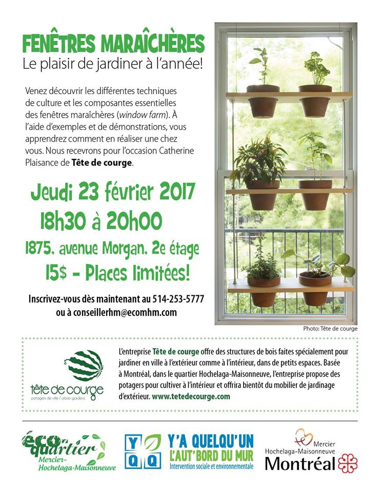 yammontreal's tweet photo. Cultivez à l'année avec les fenêtres maraîchères! Découvrez comment: https://t.co/qIit0FwZ7u #windowfarming #atelier #hochelagamaisonneuve https://t.co/9kf6C6gS8r