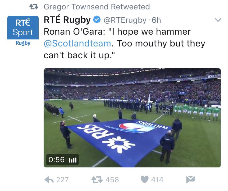 This tweet has been RT'd be 458 people. Most recently including the next Scotland head coach.