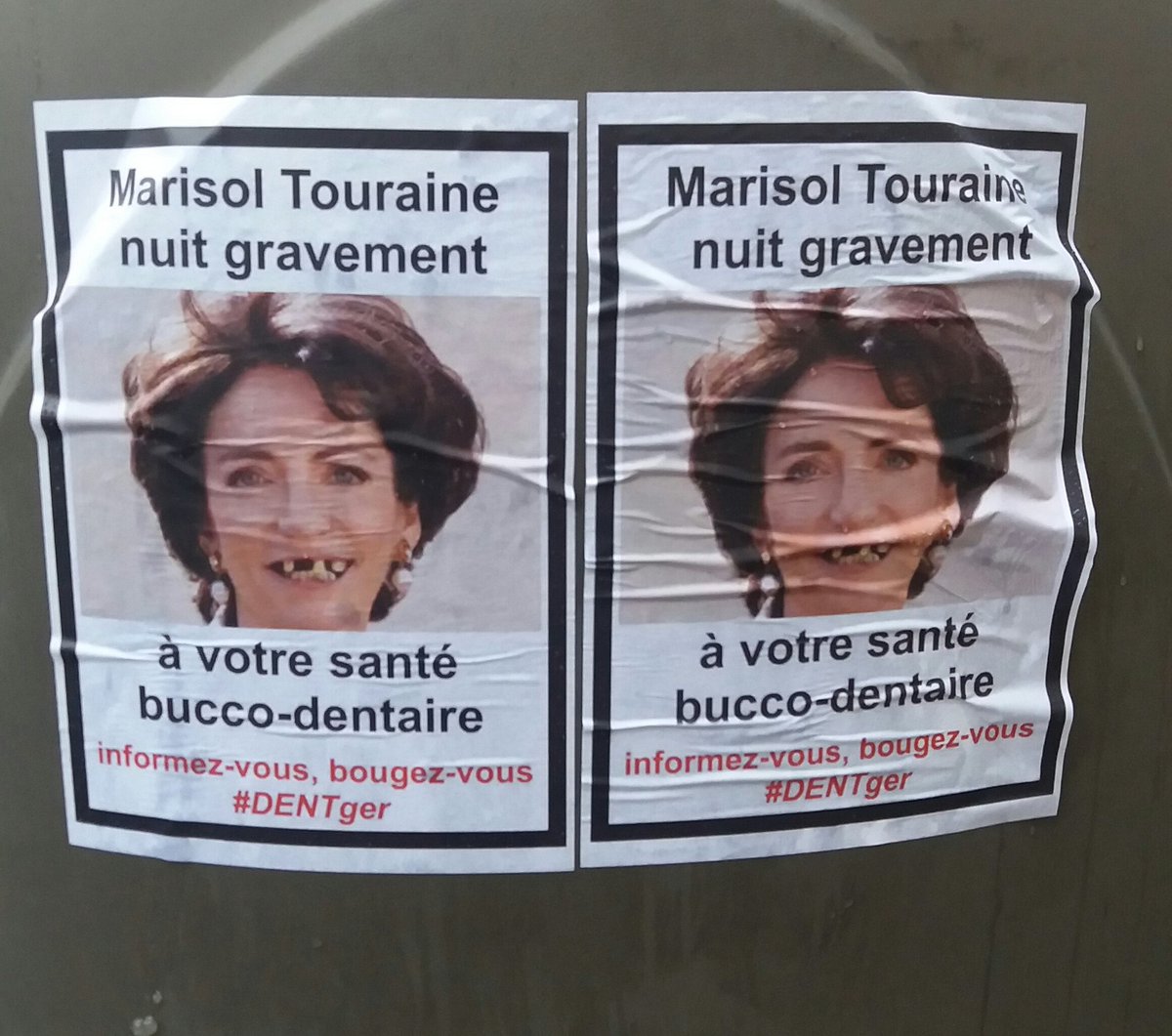AliceDeveley's tweet photo. Vu à Paris : Nos amis les dentistes ont une dent contre la fumeuse Marisol Touraine #DENTger https://t.co/yC2PYko8SV