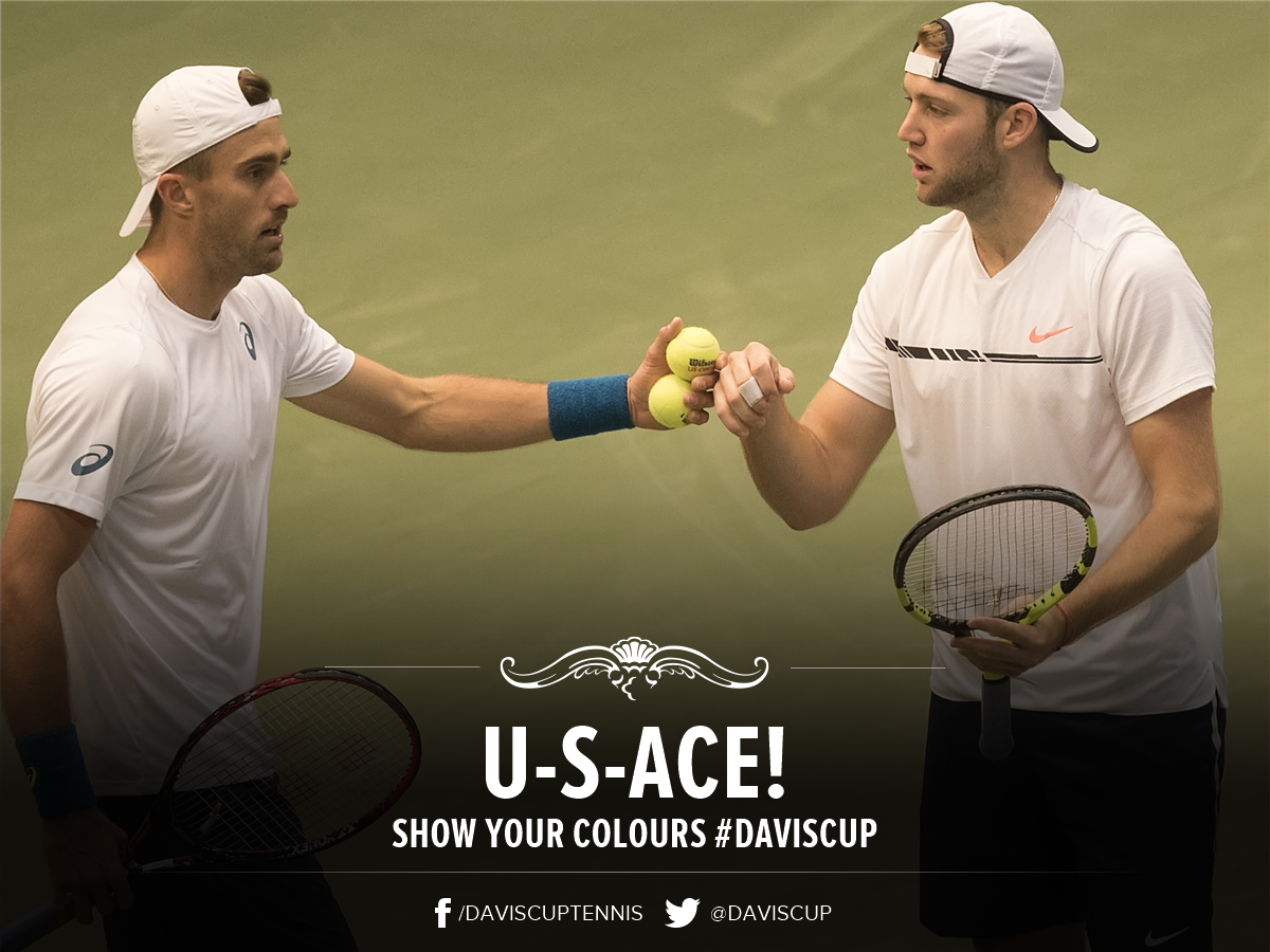 DavisCup's tweet photo. USA WINS!!! @SJohnson_89 & @JackSock record a 76(3) 63 76(5) win over #Bossel & #Laaksonen and 🇺🇸 will face 🇦🇺 in the #DavisCup quarterfinal https://t.co/hazmqIR0jx