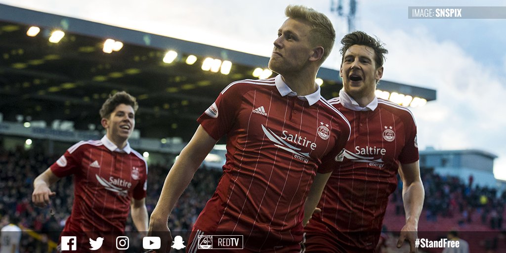 AberdeenFC's tweet photo. 📷 Jayden Stockley celebrates his goal that gave The Dons the lead yesterday! See more images from the game: https://t.co/q96MrYRoDt https://t.co/sc7zdfrpl4