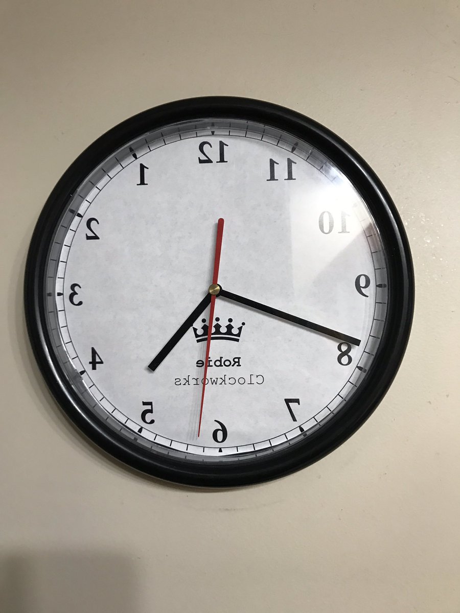 drobie22's tweet photo. Inspired by @donttrythis, I made my bathroom clock work and look backwards - we only see it through the bathroom mirror anyways. https://t.co/3IMsYGz3b9