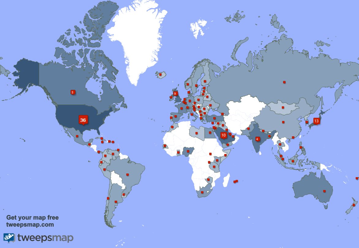 boba_oudou's tweet photo. I thank all my 5460 #followers who are in #98countries: #USA(36%),...#Mauritius(0.04%).
Get your map too: https://t.co/F9rmda365q https://t.co/QCoO6X3zPi