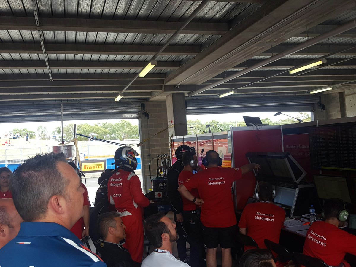 In the Maranello garage, @craiglowndes888 getting his gear on for another stint. #B12hr #ferrari