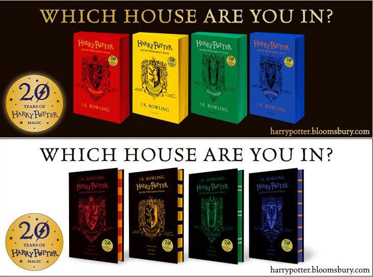 Nouvelles éditions du premier roman d'Harry Potter aux couleurs des maisons, Bloomsbury 2017 