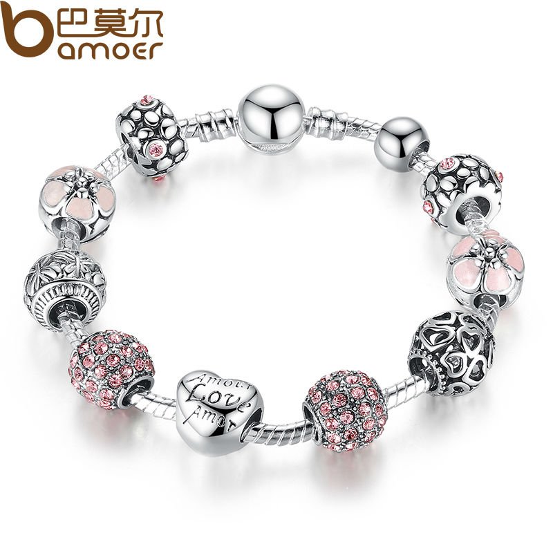 Checkout our newest arrival Antique 925 Silver Charm Bangle &amp; Bracelet with Love and Flower Crystal Ball - braceletsworld.com/product/antiqu…