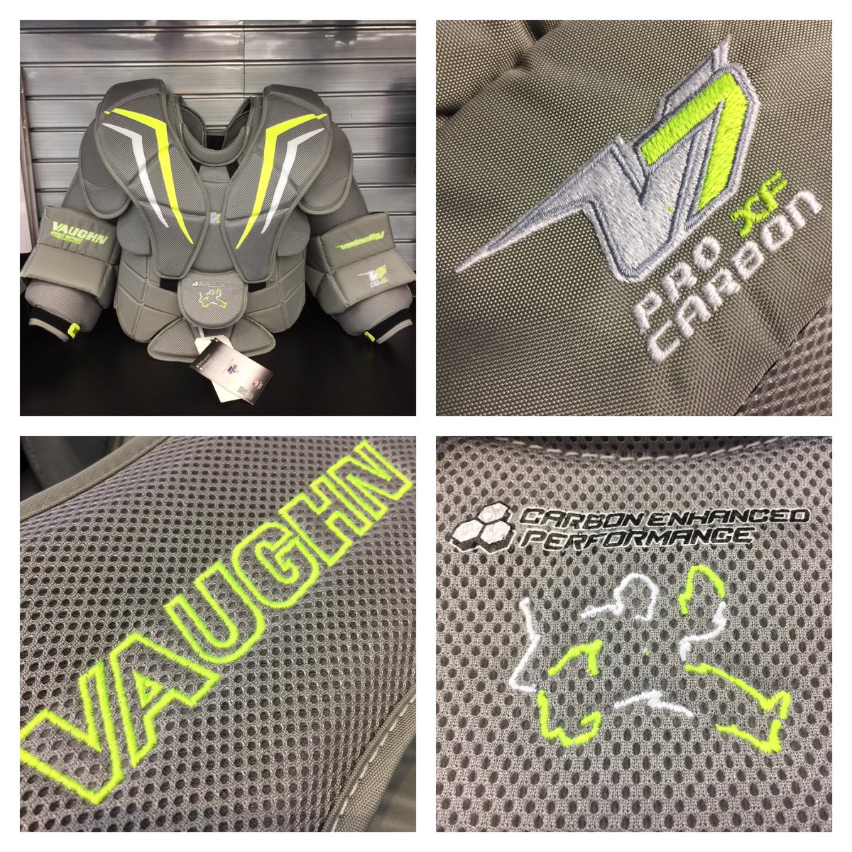 Check out the colors on this Vaughn XF Pro Carbon! Enhanced with carbon fiber and HD foam chest pad block! Pick yours up today!