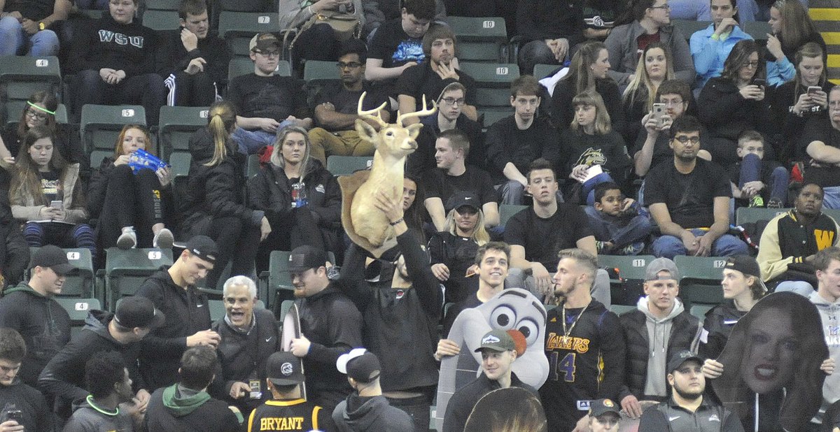 ByJayMorrison's tweet photo. @GaryCroswell in the student section at the Nutter Center cheering on the @WSU_MBB team against NKU. @WSURaiders lead 32-27, 307 left 1H. https://t.co/35VjIR1oZy