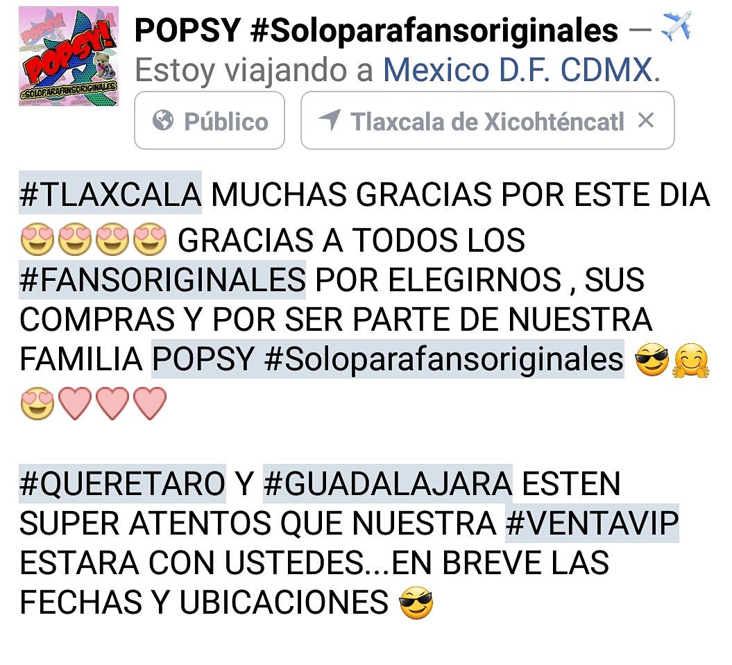 POPSY_SPFO's tweet photo. #TLAXCALA MUCHAS GRACIAS X ESTE DIA 😍 GRACIAS A TODOS LOS #FANSORIGINALES POR ELEGIRNOS , SUS COMPRAS Y X SER PARTE DE NUESTRA FAMILIA😎🤗😍❤ https://t.co/fV34fYyYaP