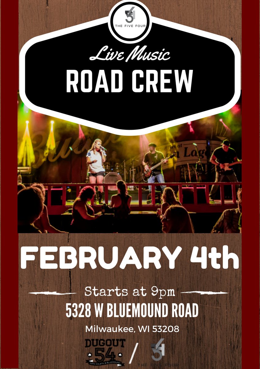 _Dugout_54's tweet photo. TONIGHT!! ROAD CREW is playing on our stage!!!! $3 Cherry Bombs All Night!!!!! https://t.co/lwMNRNSIZ0
