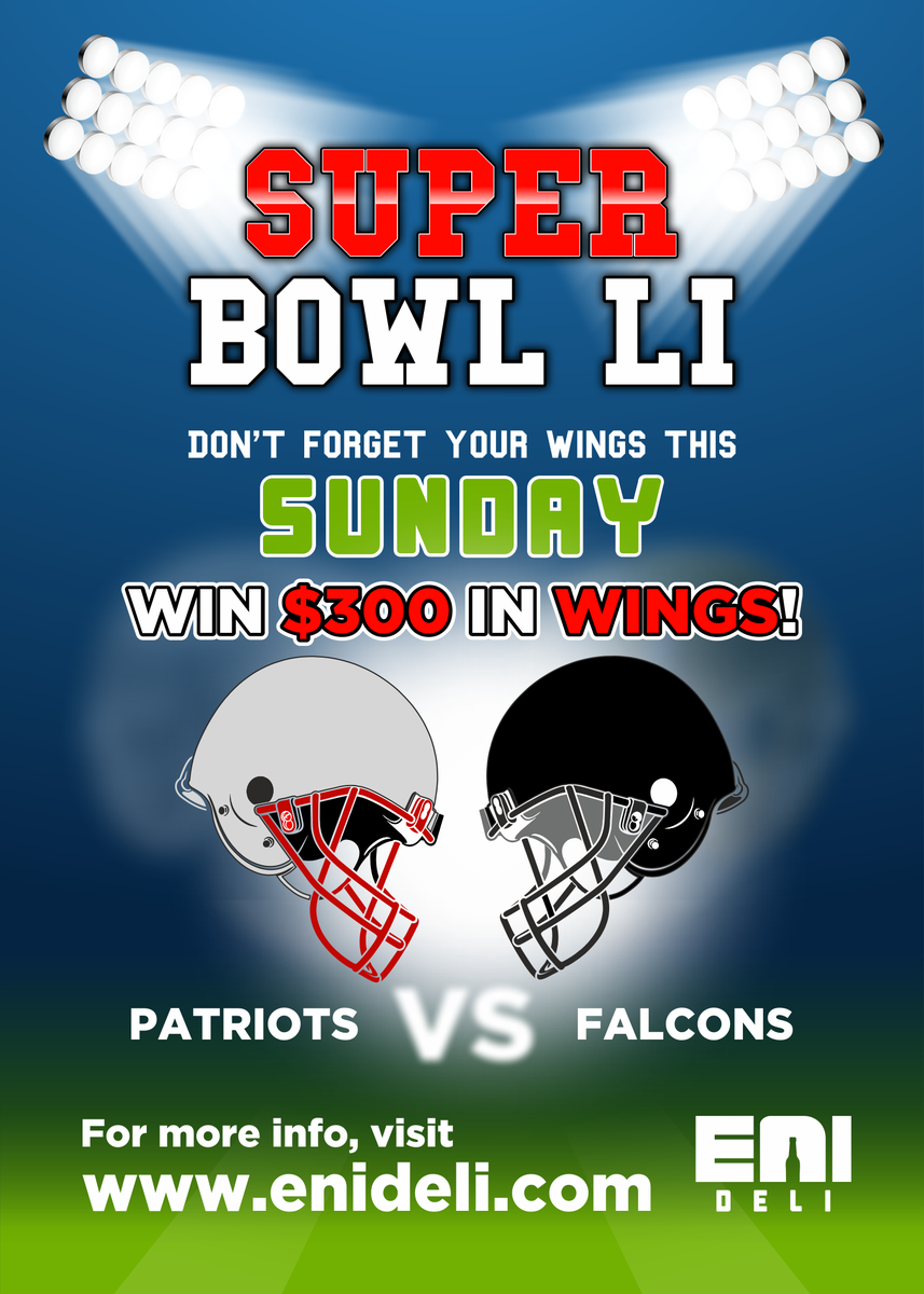 notenideli's tweet photo. Get ready for tomorrow! Enter your Super Bowl predictions to win up to $300 in wings!!! https://t.co/pg329Z77bh https://t.co/XfJ22j7dDD