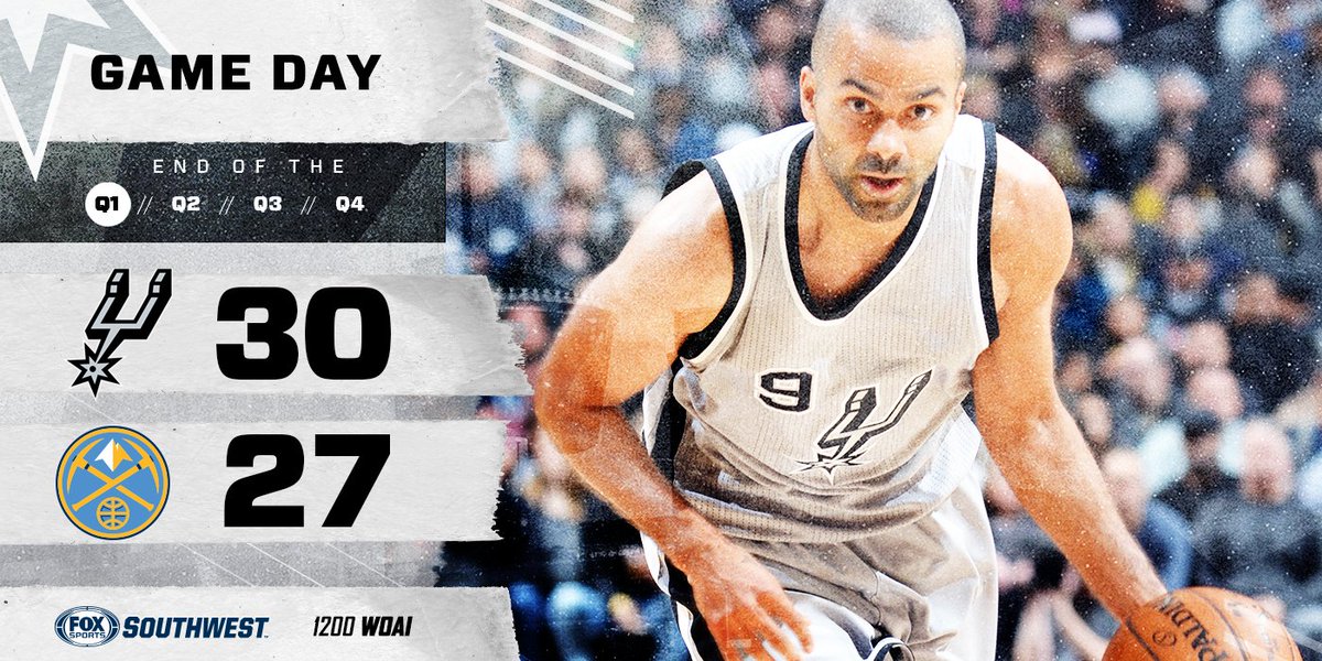 spurs's tweet photo. Manu (10) and Tony (8) lead the way after one.

#GoSpursGo https://t.co/vp1UxttHzw