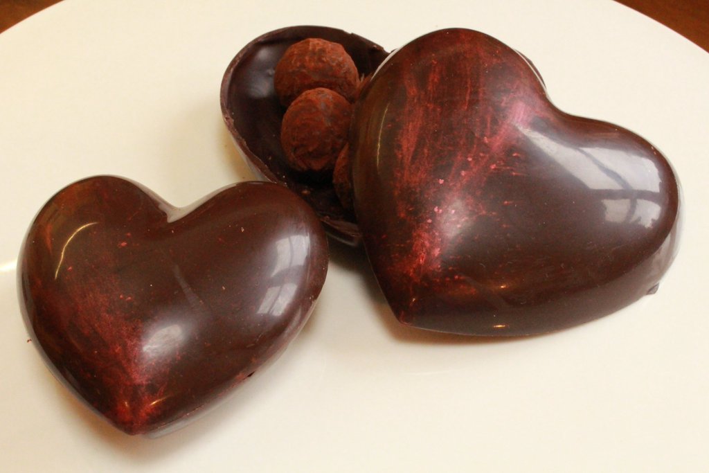 Chocolate hearts with chocolate truffles inside - available @HantsFarmersMkt Winchester Sunday 12th Feb