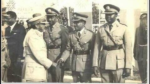 L - R: I. D. Bisalla, Muhammad Shuwa, Murtala Muhammed. Bisalla was executed in 1976 for coup that killed Murtala. Shuwa was murdered, 2012.