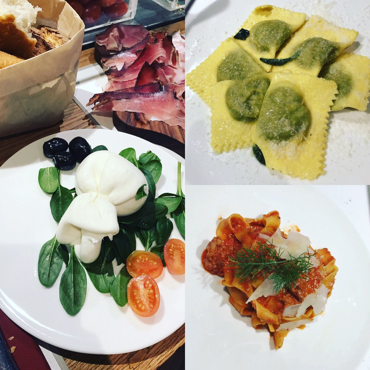Zoe_Simons's tweet photo. Puglia burrata-speck-Black kale and ricotta ravioli-fennel sausage pappardelle #Milano #thisfood #simple #perfection 🇮🇹 https://t.co/U7r2sMzEe9