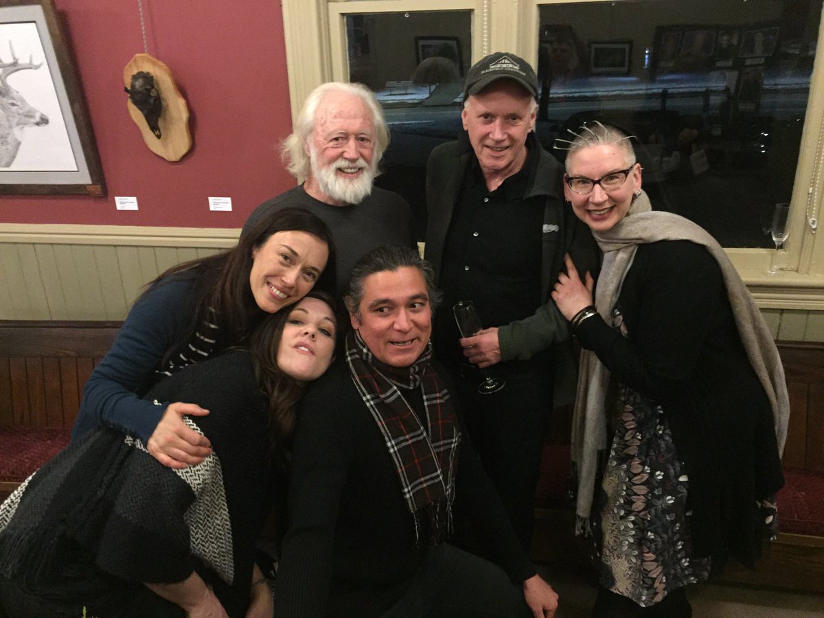 Canadian playwright/director paul Thompson (back left) Canadian author Douglas glover (in hat) at closing night of Elle in Waterford.
