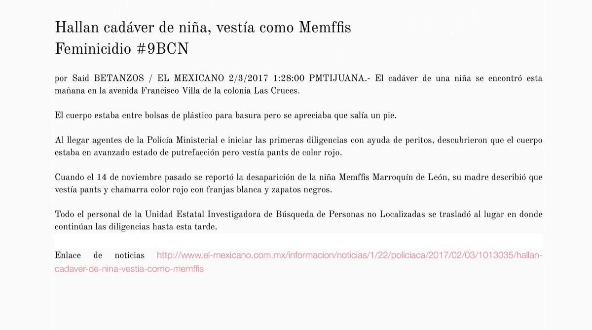 Fridaguerrera's tweet photo. #FeminicidioEmergenciaNacional 03/02/2017México143 NN #9BCN
https://t.co/UUOU8SrqAn @SilviaCarlova @mujersonora @Feminicidios @AlFeminicidio https://t.co/PVa3p447Gk