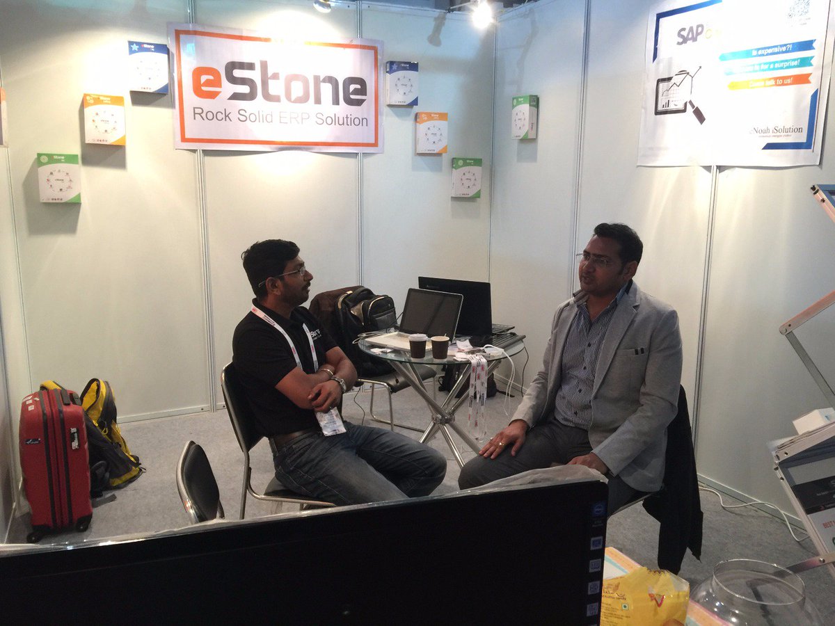 estoneerp's tweet photo. eStone Team busy facilitating Customers about @eStoneERP &amp; #SAPBusinessOne at #StoneMart2017 @stonemart_india @anil_marali @ManojSherman https://t.co/kHg4tNnYKo