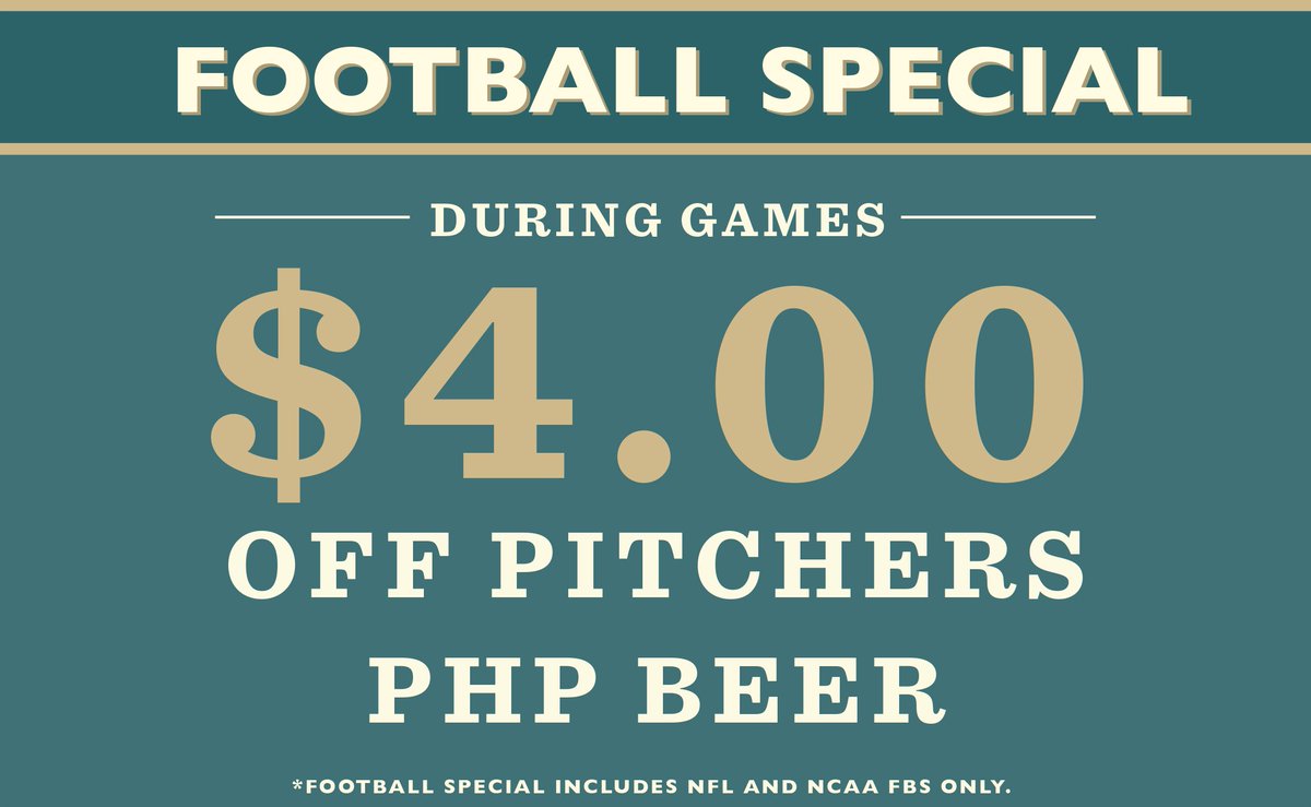 PinthousePizza's tweet photo. The #BigGame kicks off TODAY! Grab your friends & enjoy our #FootballSpecial, $4 OFF PITCHERS of PHP #Beer! #7TVs https://t.co/JyoBX01tbX