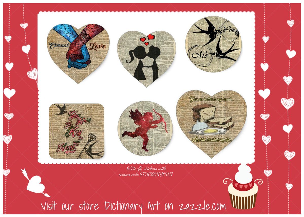 ArtDictionary's tweet photo. 60% off  stickers with coupon code STUCKONYOU17 https://t.co/Kfkl8PIhKM #ValentinesDay #dictionaryart #zazzle #stickers #gift #love #vintage https://t.co/LgkBbHLJtV