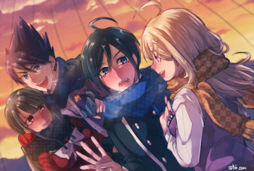 Shuichi, Kaede, Maki, and Kaito dressed for winter (source in comments