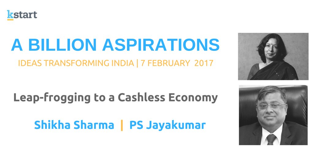 Kalaari's tweet photo. Cashless is possible but not sooner. Shikha Sharma &amp; PS Jayakumar share their opinions. #BillionAspirations
Live:  https://t.co/lw0ncXAwS2 https://t.co/Xp59naJNFW