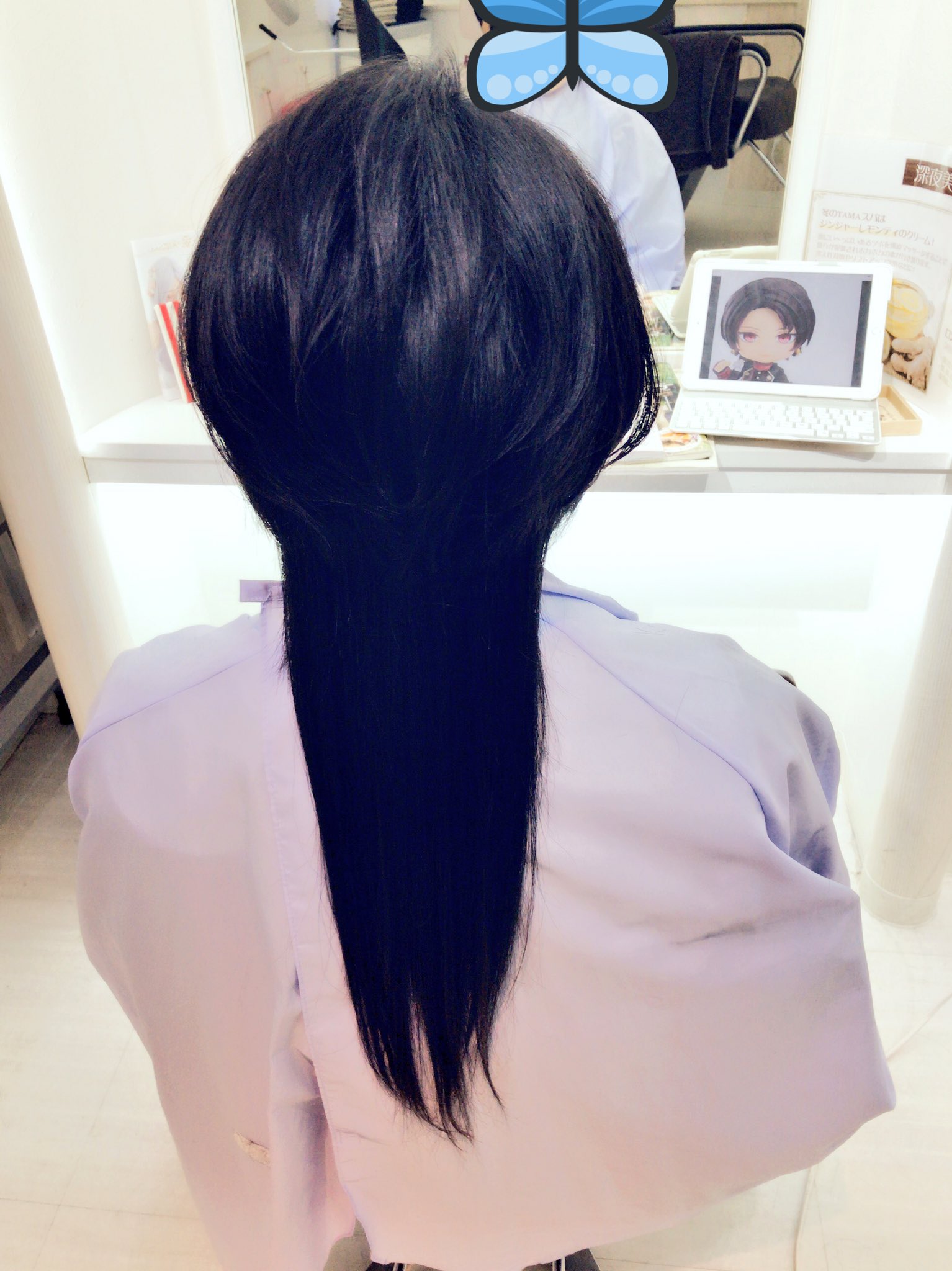 深夜美容室tama Sur Twitter 本日のオーダー 刀剣乱舞から加州清光風カット 毛先がスッと スッ入ってくる清光君スタイル 白の紐でしばりたい感じ 長い襟足の横にちょろっと短めの襟足があるのもポイント ありがとうございました