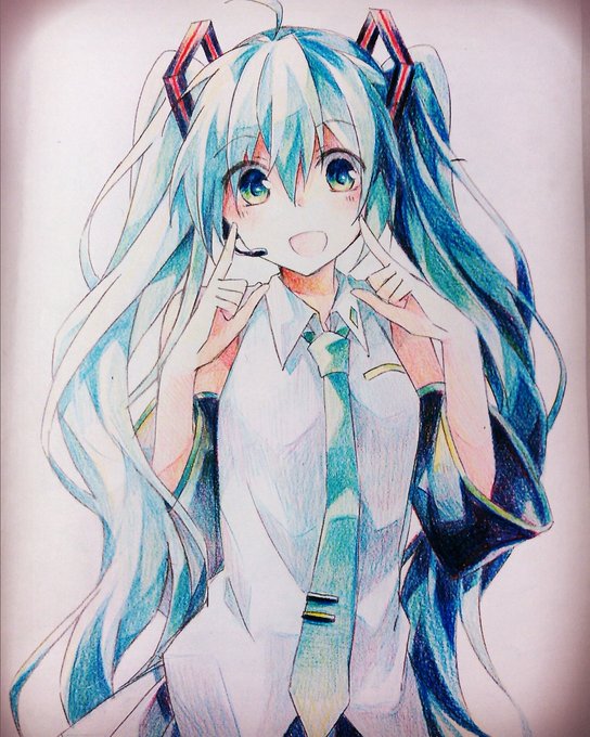 色鉛筆3色塗りまたやりました❤??マイエンジェルの初音ミクちゃん 