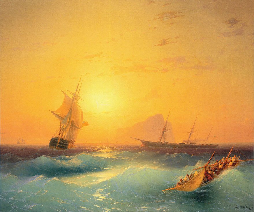 Sadece suyu resmetmekle kalmamış ışığı dalgalara hapsetmiş..Pazarın en güzel dalgaları Ivan Aivazovsky den 1817-1900