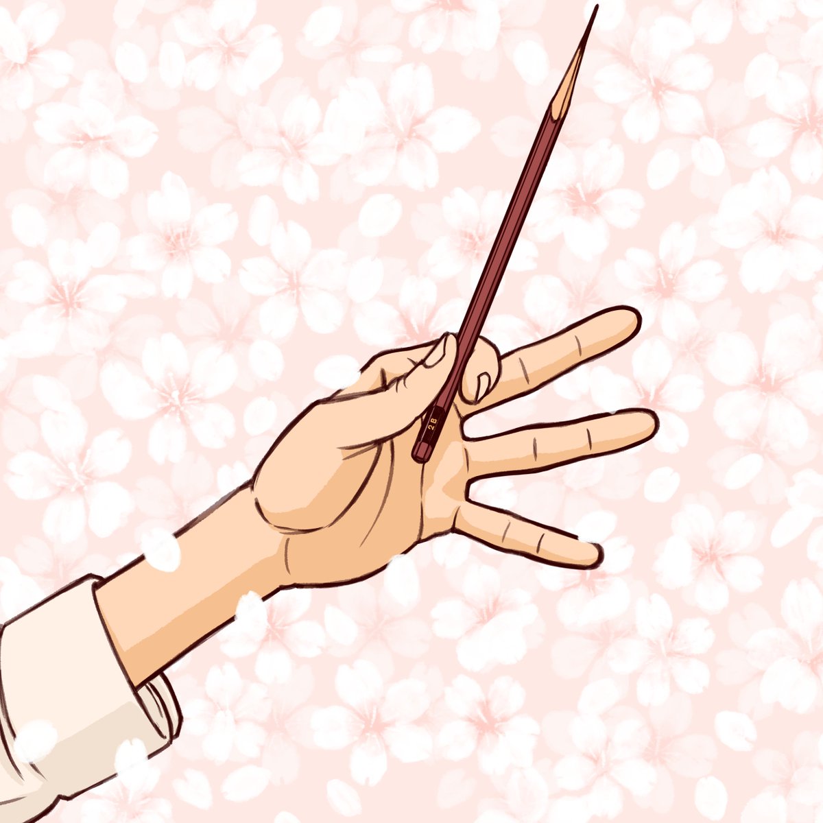 鉛筆を持つ手と桜 お絵描き イラスト 中舎 康平のイラスト 鉛筆を持つ手と桜 お絵描き イラスト 中舎 康平のイラスト