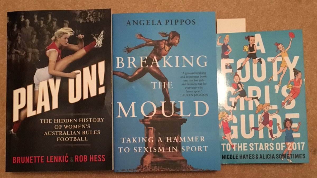 Kate_Jenkins_'s tweet photo. Did anyone else get carried away at the bookshop after this weekend's @aflwomens inaugural round? I'm loving it them all. #GameChangers https://t.co/7WTHOcS1NK