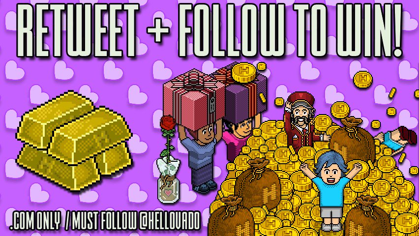 RETWEET + FOLLOW TO WIN! 100 #Habbo CREDITS! Valentines special. <a href="/Habbo/">Habbo</a>.COM ONLY. ENDS 14th FEB. #VadoRTComp