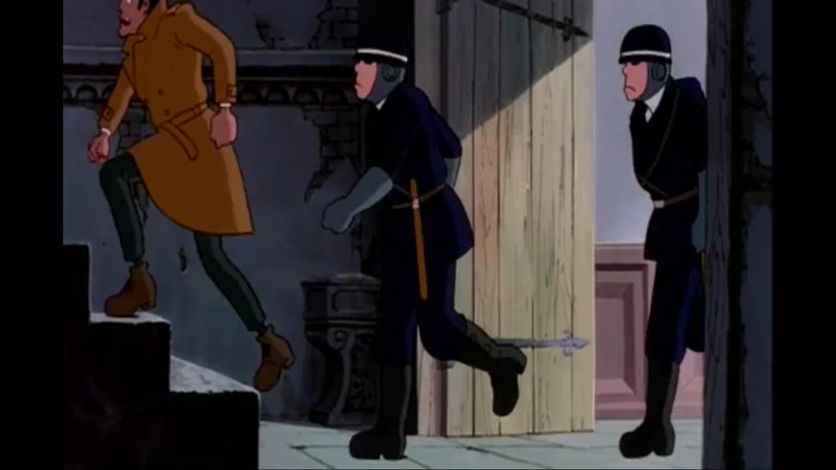 Uzivatel 県警巡査長 Na Twitteru ルパン三世カリオストロの城 より 伯爵に話をつけに行った際ルパンの一計で大勢の衛士隊とドンパチを繰り広げるはめになった銭形警部と二人の埼玉県警機動隊員 これを見た人は最強のトリオをはれ