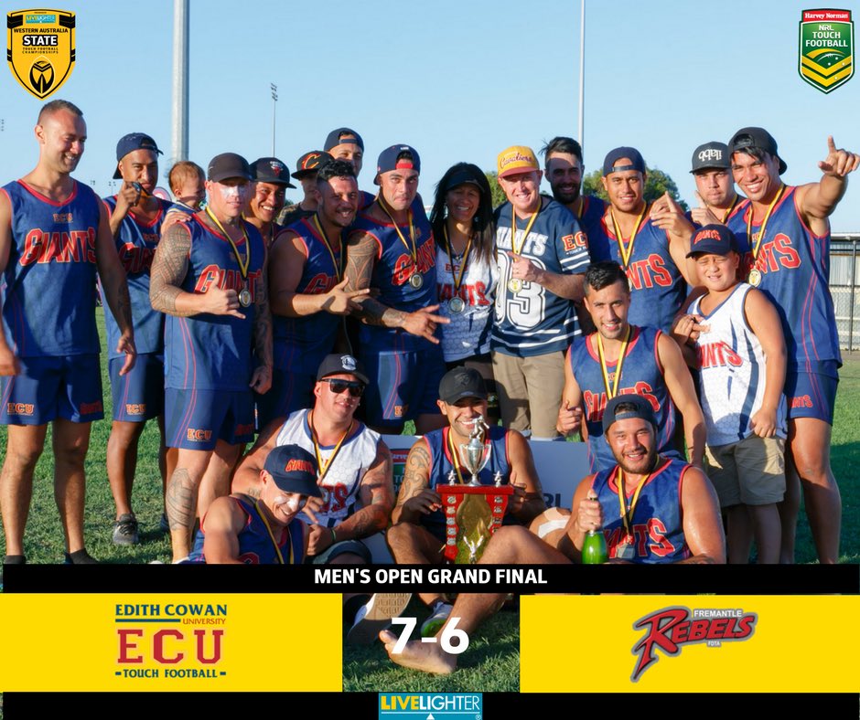 touchfootballwa's tweet photo. Congratulations to ECU Giants 2017 Men's Open Champions MVP-Tiakina Manga #WAStateChamps https://t.co/1R479z2ODb