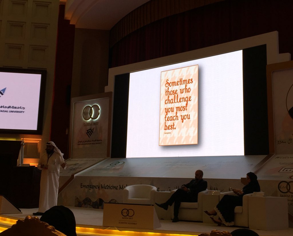 Drwoshi's tweet photo. Who challenge you most teach you best ๐๐ป " Dr Kentab " #SASEM2017 #sasem17 https://t.co/WsyzvS0BMp